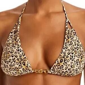 PQ Swim Leopard Print Bikini Top Chain Trim Top Sz M NWT